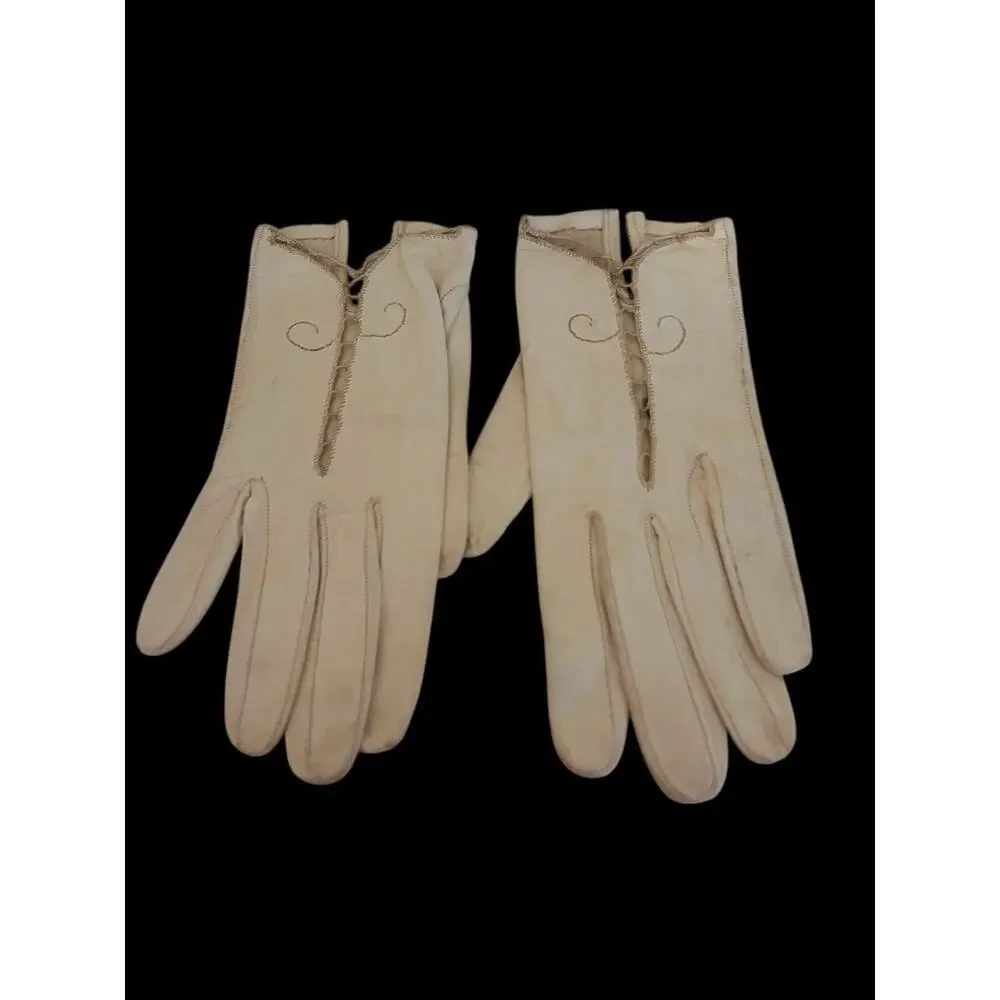 Vintage Unbranded Ivory Sz. 6.5 & Brown Sz. 6.5 Leather Gloves Made In Italy
